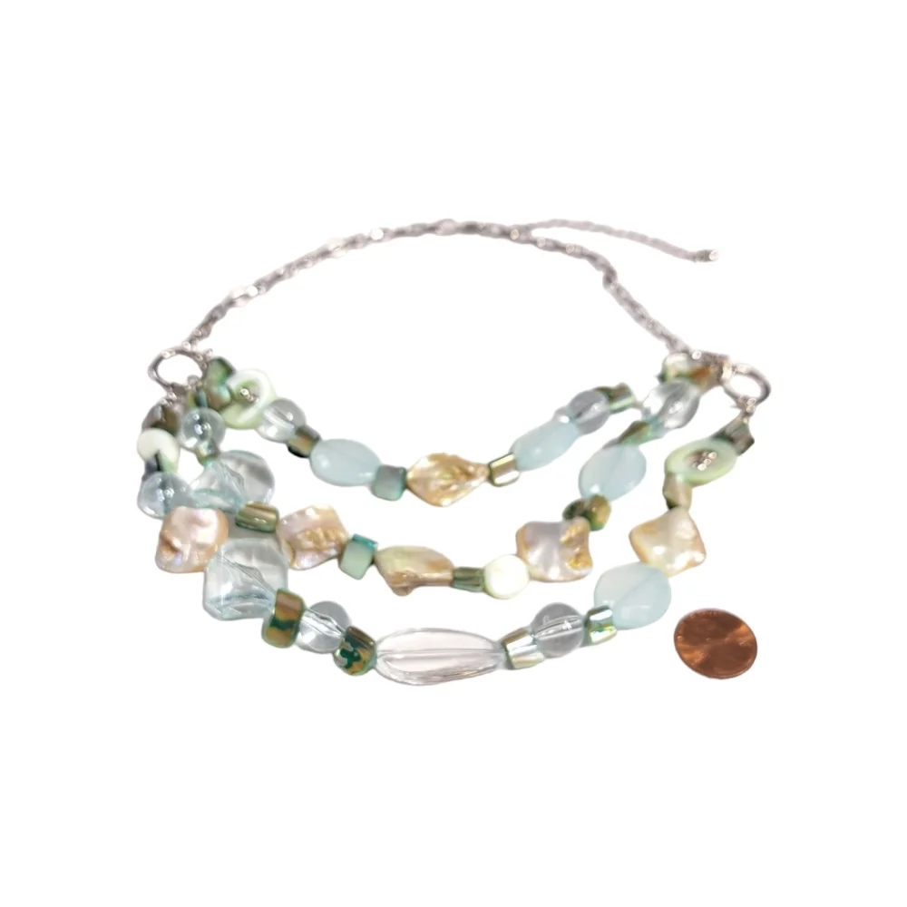 Women's Silver Tone Light Green Faux Mother of Pearls Necklace 10 Inches - Picture 8 of 16